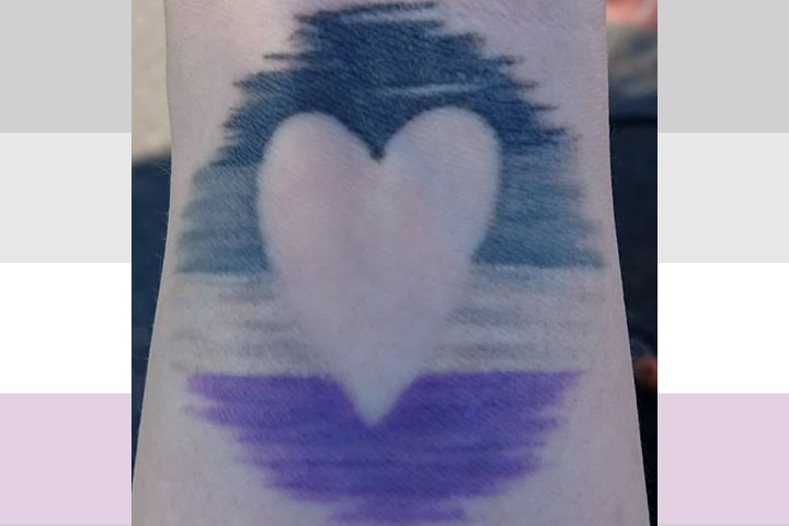 Tattoo in the asexuality pride flag colours, on a background of the actual ace pride flag